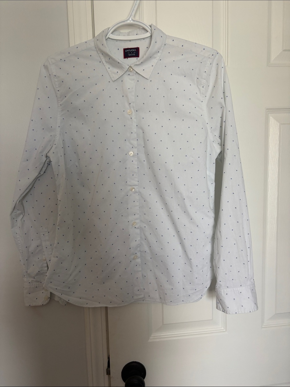 UNTUCKit White Button-Down Shirt with Navy Micro Dots